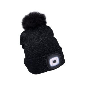 EXTOL LIGHT 43196 čepice s čelovkou 45lm, nabíjecí, USB, šedá/třpytivá s bambulí