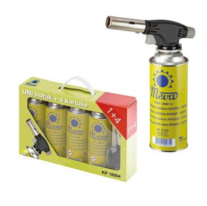 MEVA KP18004 UNI hořák s piezo zapalováním + 4 plynové kartuše KP02002