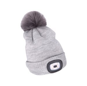 EXTOL LIGHT 43465 čepice s čelovkou 4x45lm, nabíjecí, USB, SVĚTLE ŠEDÁ s bambulí