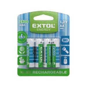 EXTOL ENERGY 42061 tužkové baterie nabíjecí, 4ks, AA (HR6), 1,2V 2400mAh NiMh