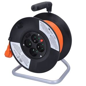 SOLIGHT PB03 prodlužovací kabel na bubnu, 4 zásuvky, 25m, oranžový kabel, 3x1,5mm2