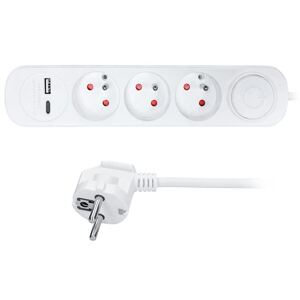 SOLIGHT PP111USBC prodlužovací přívodní kabel 2m s USB A+C nabíječkou 2.4A, vypínač, bílý