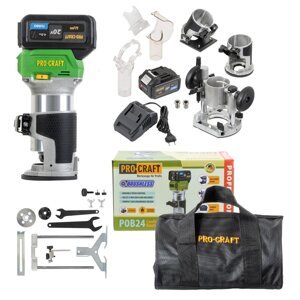 PROCRAFT POB24-1B-F aku kombinovaná horní frézka s příslušenstvím LiIon 4Ah 20V 3v1
