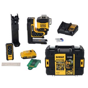 DeWALT DCLE34035D1 aku multiline laser 3x360° 18V XR LiIon 2Ah, zelený paprsek, přijímač,