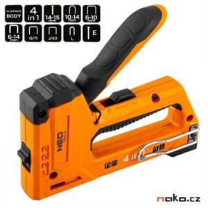 NEO TOOLS 16-030 ruční sponkovačka / hřebíkovačka multifunkční 4v1 J,G,L,E 6-14mm