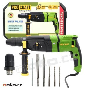 PROCRAFT BH1100 DFR kombinované vrtací a sekací kladivo SDS+ 3,2J s výměnným sklíčidlem