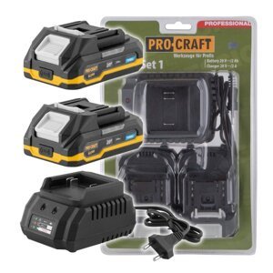 PROCRAFT PBC-Set 1 sada baterií 20V 2Ah (2 ks) + 1x nabíječka, ORIGINÁL