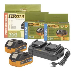 PROCRAFT S20-4TURBO/20-2 sada 2x baterie 20V 4Ah 20/4 Turbo a dvojnabíječka ORIGINÁL