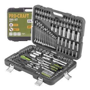 PROCRAFT WS216 gola sada 1/4"+3/8+1/2" 216 dílů