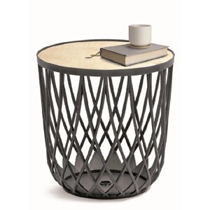 Prosperplast Plastový univerzální koš Uniqubo s dřev. víkem, antracit, pr. 44 cm