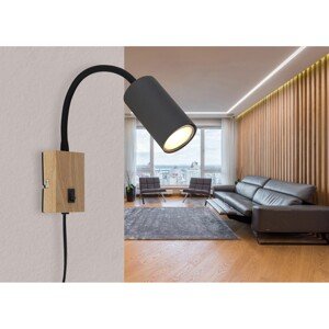 GLOBO Nástěnné svítidlo ROBBY černá/grafitová/dřevo GU10 25W 70 x 425 x 300 mm