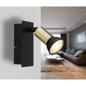 GLOBO Nástěnné svítidlo DREW černá/zlatá GU10 35 W 60 x 105 x 90 mm