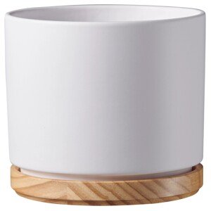 Scheurich Květináč s dřevěnou podmiskou 799, matná bílá, pr. 22 cm