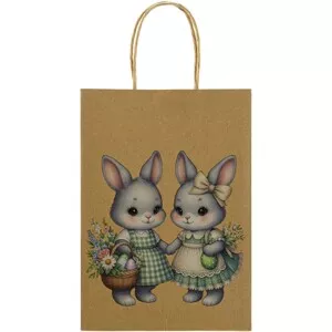Velikonoční papírová taška zajíček hnědá 21 x 15 x 2 cm