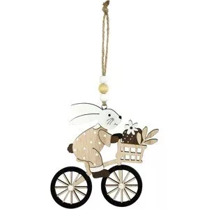 Velikonoční závěsná dekorace králík na kole 12 x 11,5 x 0,8 cm