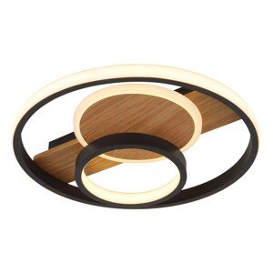 GLOBO Stropní LED svítidlo PIKARA 24W 3000lm 3000K, černá/dřevo, pr. 34,5 cm