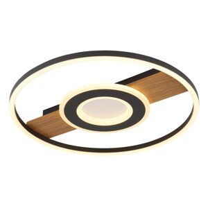 GLOBO Stropní LED svítidlo PIKARA 24W 3000lm 3000K, černá/dřevo, pr. 40,5 cm