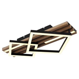 GLOBO Stropní LED svítidlo OBRIEN 25W 2580lm 3000K, černá/dřevo, 47,5 x 31 cm