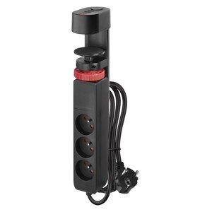 Emos Zásuvková lišta s vypínačem + uchycení na stůl, 3 zásuvky, černá, 1,5 m