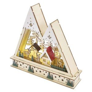 EMOS LED dřevěná vánoční krajina 8xLED teplá bílá, 2xAA, časovač, 25x6x23,5 cm