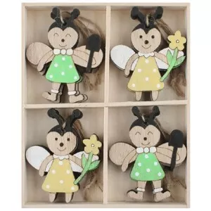 Anděl Přerov Včelka dřevěná 5 x 6 x 0,5 cm na zavěšení, 8 ks v krabičce