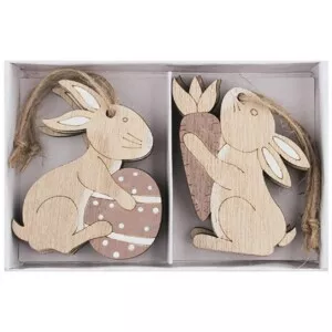 Anděl Přerov Zajíc dřevěný 5 x 6 x 0,5 cm na zavěšení, 6 ks v krabičce