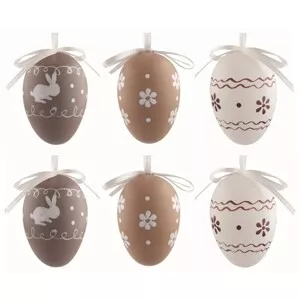 Anděl Přerov Velikonoční vejce plastová - hnědá 6 cm na zavěšení, 6 ks v sáčku
