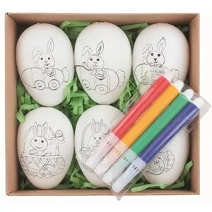 Anděl Přerov Velikonoční plastová vejce zajíc k domalování 6 cm, 6 ks + 4x fix