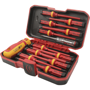 TOLSEN Sada šroubováků VDE – 13 ks, vyměnitelné bity, ochranná rukojeť 38016