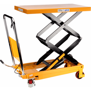 Zvedací stůl 350 kg – nůžkový, hydraulický, pojízdný, výškově stavitelný SPS350