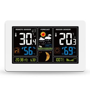 Solight meteostanice, extra velký barevný LCD, teplota, vlhkost, tlak, RCC, USB nabíjení, bílá TE81W