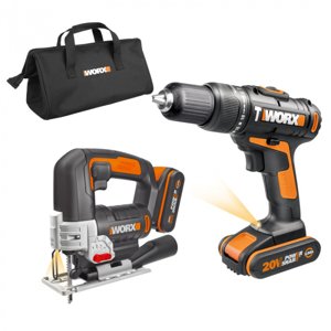 WORX Orange WX967 - Aku příklepová vrtačka a aku přímočará pila 20V, 2x 2.0Ah + taška - PowerShare 45900967