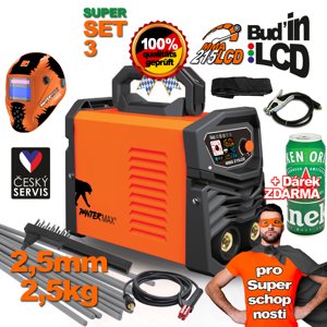 PANTERMAX MMA215LCD invertorová svářečka MMA/TIG + Kukla + Kabely + Kartáč + Popruh + Elektrody 2.5kg + Dárek PMMMA215LCD_S03S