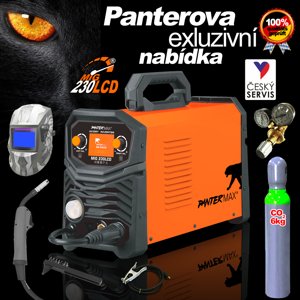 PANTERMAX MIG230LCD invertorová svářečka MIG/TIG/MMA + Kukla + Red. Ventil + plná Co2 Láhev + Hořák + Kabely + Kartáč PMMIG230LCD_S08