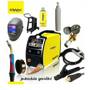 KOWAX GeniMig 220 + hořák 4m, kabely 3m, ventil, kukla, svařovací drát, sprej, PODVOZEK, plná Láhev CO2 KWXSTGM220_S04c