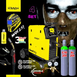 KOWAX GeniMig350DP LCD5 SET 4 + plná Co2 Láhev + plná Argon Láhev + Ventil + Sprej + Hořák + Kabely KWXSTGM350DP_S04