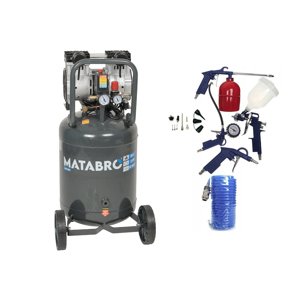 AKČNÍ SET SETMB-K207, Bezolejový vertikální kompresor 50l, 230V, 2 písty, s příslušenstvím | 2000W | 10 BAR | Matabro SETMB-K207