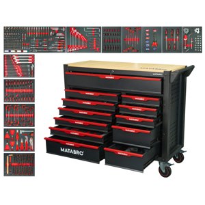 Dílenský vozík s nářadím | 12 zásuvek | Červený Matabro MB-TC05 | 542 ks MB-TC05