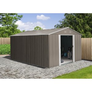 Riwall PRO RMSA 12x10 Brown zahradní domek kovový 3 x 3,7 m se sedlovou střechou hnědý SD-X1210-H170C-B