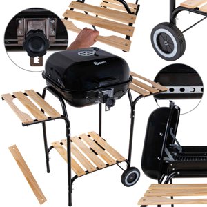 Gril na dřevěné uhlí s krytem a nastavením roštu - rošt 40x40cm (1) G80513