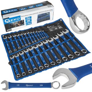 Leštěné vidlicové klíče s pryžovou protiskluzovou rukojetí 6-32mm 25 ks. CRV (4) G11147