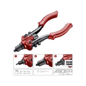 Fortum Combo nýtovací kleště 3v1 maticové nýty M3-M10 trhací nýty 2,4-6,4mm, 4770638