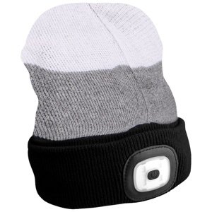 Čepice s čelovkou 180lm, nabíjecí, USB, univerzální velikost, bavlna/PE, černá/šedá/bílá