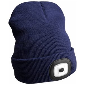Čepice s čelovkou 180lm, nabíjecí, USB, univerzální velikost, bavlna/PE, modrá