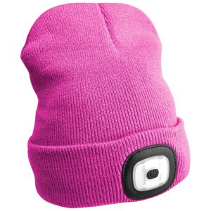 Čepice s čelovkou 180lm, nabíjecí, USB, univerzální velikost, bavlna/PE, růžová