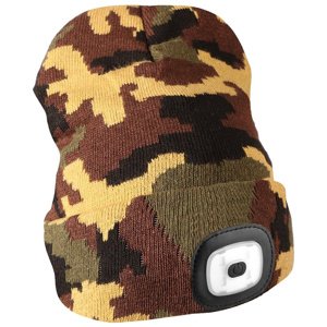 Čepice s čelovkou 180lm, nabíjecí, USB, univerzální velikost, bavlna/PE, maskáčová