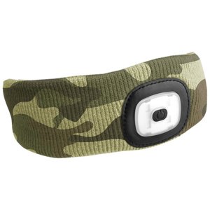 Čelenka s čelovkou 180lm, nabíjecí, USB, univerzální velikost, bavlna/PE, maskáčová