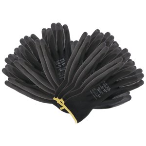Rukavice pracovní z polyesteru polomáčené v PU GLOVE PE-PU 11, černé, vel 11", 6 párů