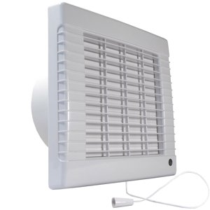Ventilátor do koupelny pro vlhké prostředí s automatickou žaluzií a tahovým spínačem na 12V Ø 150 mm