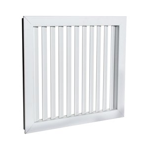 PVC ventilační mřížka bílá s pevnou žaluzií 392x303 mm